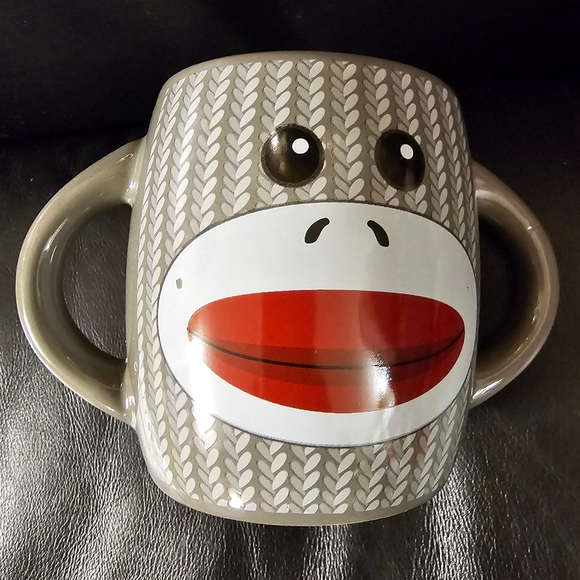 Double Handle Gray Knit Sweater Sock Monkey Mug EUC - Picture 3 of 6